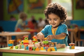 Child engaged in playful classroom activity